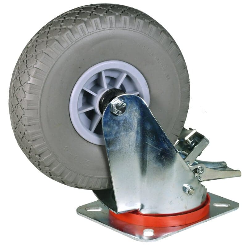 Zwenkwiel Pro met rem, grijze foamband en kunststof velg