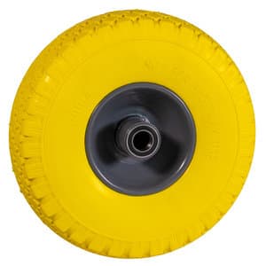 Steekwagenwiel met gele foamband en metalen velg