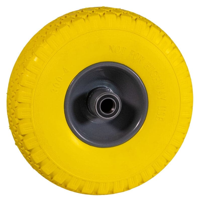 Steekwagenwiel met gele foamband en metalen velg