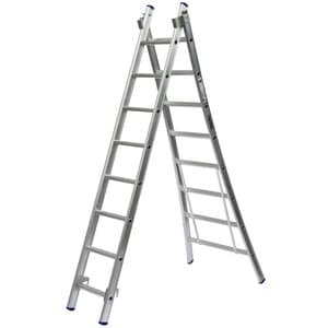 2-delige Reformladder met uitgebogen bomen (8 t/m 14 sporten) GEANODISEERD
