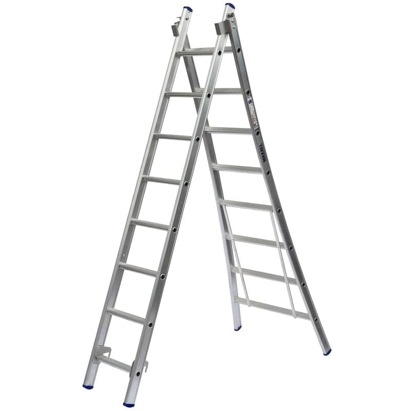 2-delige Reformladder met uitgebogen bomen (8 t/m 14 sporten) GEANODISEERD