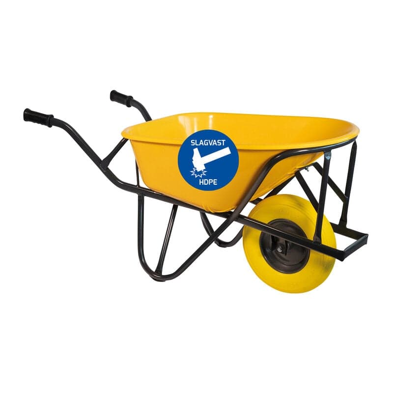 Stratenmakers kruiwagen HDPE 90 L geel met softwiel