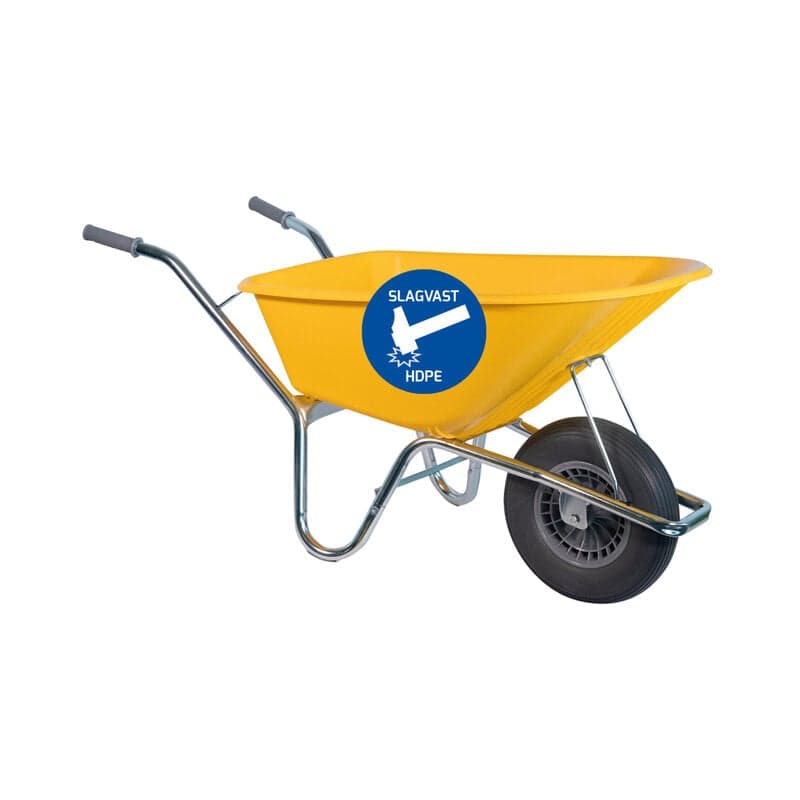 Bouwkruiwagen Basic HDPE 100 L geel met softwiel